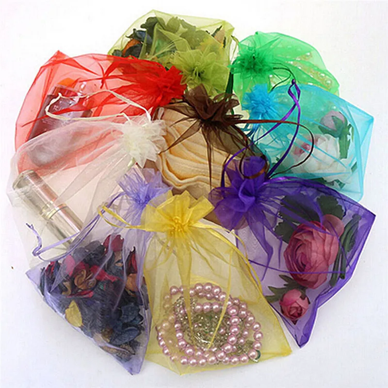 50 stücke 7x9cm Organza beutel Schmuck Tüll Kordelzug Tasche Schmuck Verpackung Display Beutel Hochzeit Party Dekoration Favors