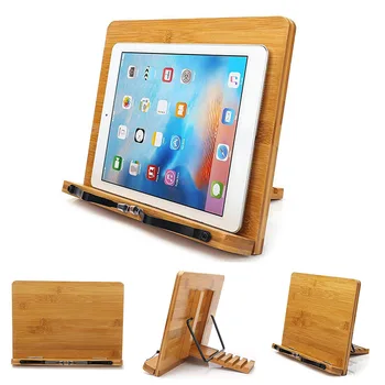 

Bamboo Book Stand Cookbook Music Book Holder with 5 Adjustable Height can CSV