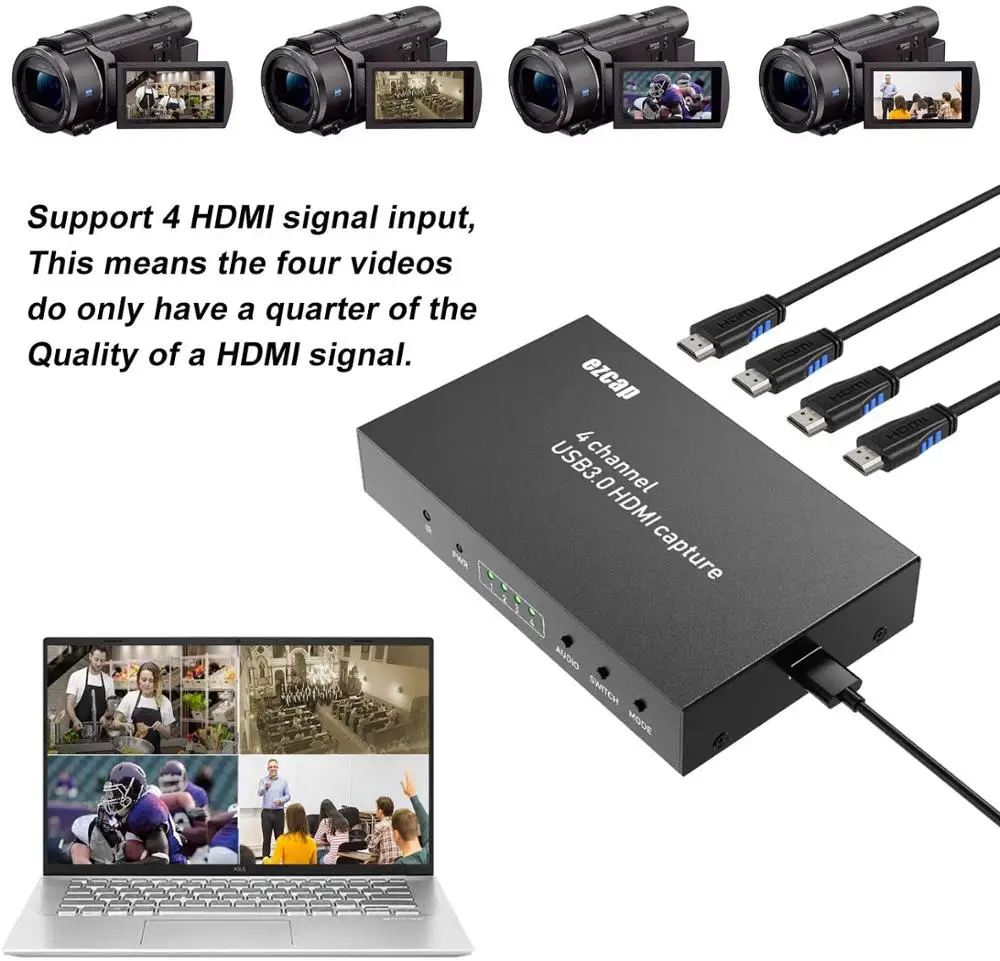 4 канальная Карта видеозахвата Y & H USB3.0 1080P 60fps запись захват мульти камеры для