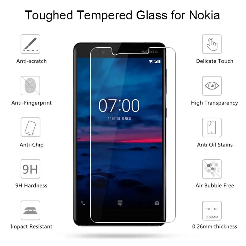 2 шт Защитное стекло для Nokia 3 5 6 7 8 9, Защитное стекло для экрана для Nokia 1 3,1 6,1 7,1 8,1 Plus, не полное закаленное стекло