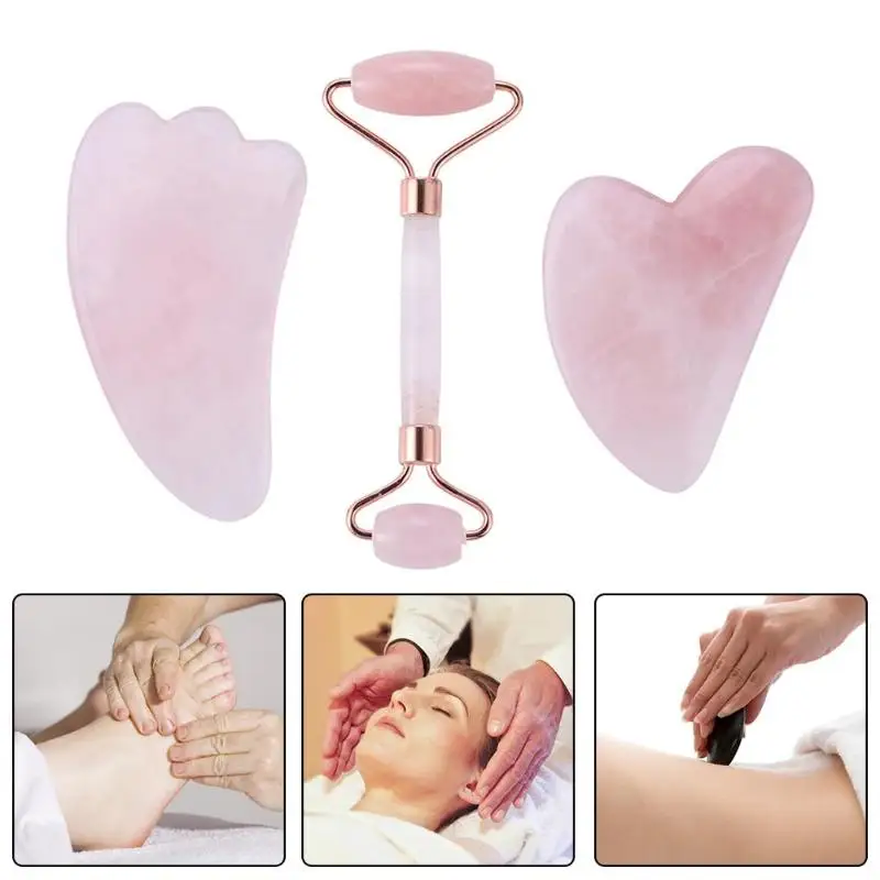 2pcs Natural Jade Scraper Plate Gua Sha Board Massage Roller Double Head Slimming Health Skin Care Tools Facial Massage