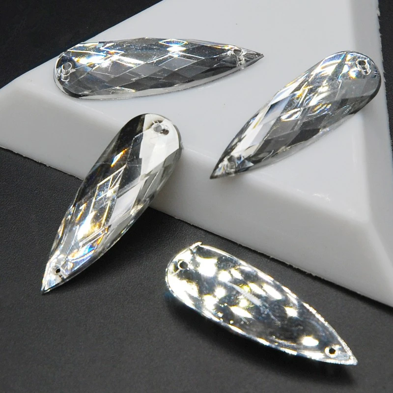 10*30mm 50pcs Drop shape drill Crystal Clear Sew On Acrylic Rhinestone Flat Back Two Holes Stones Arts Crafts Sewing | Дом и сад