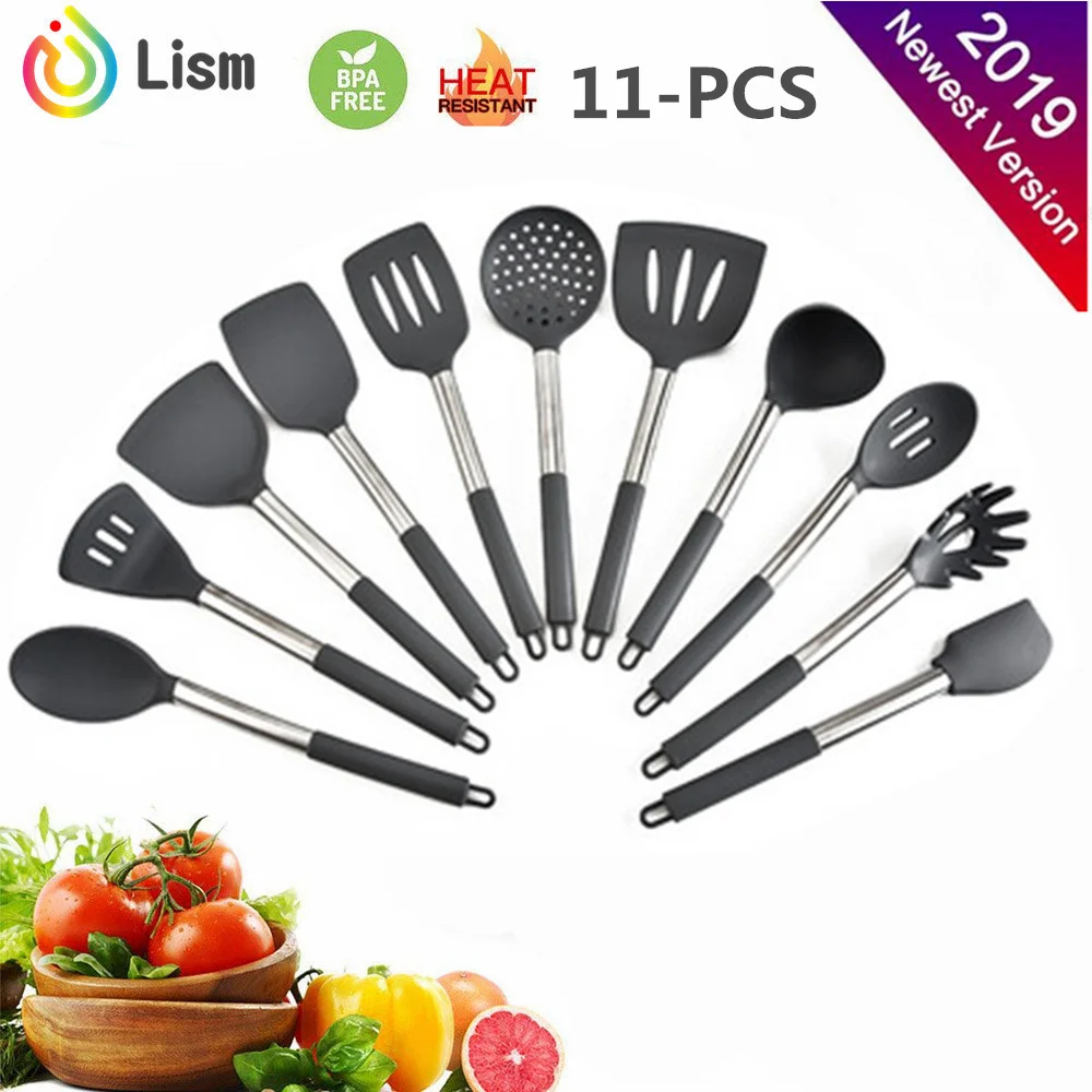 

Kitchen Accessories Cooking 11Pcs Kitchen Set Utensils Silicone Cooking Utensil Set Stainless Steel Handle Spatula Set Nonstick