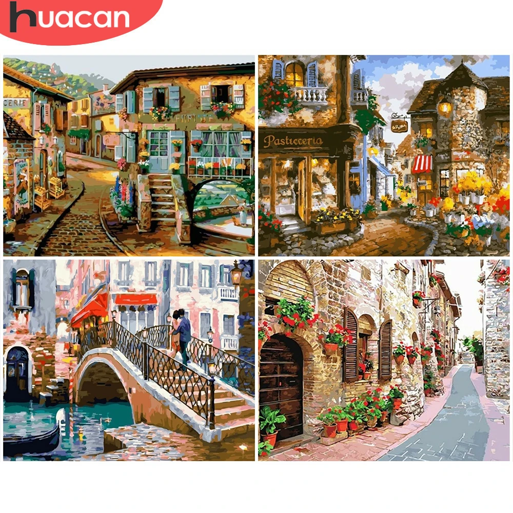 HUACAN DIY Painting By Numbers Landscape Hand Painted House Art Drawing On Canvas Gift Pictures Number Home Decor | Дом и сад