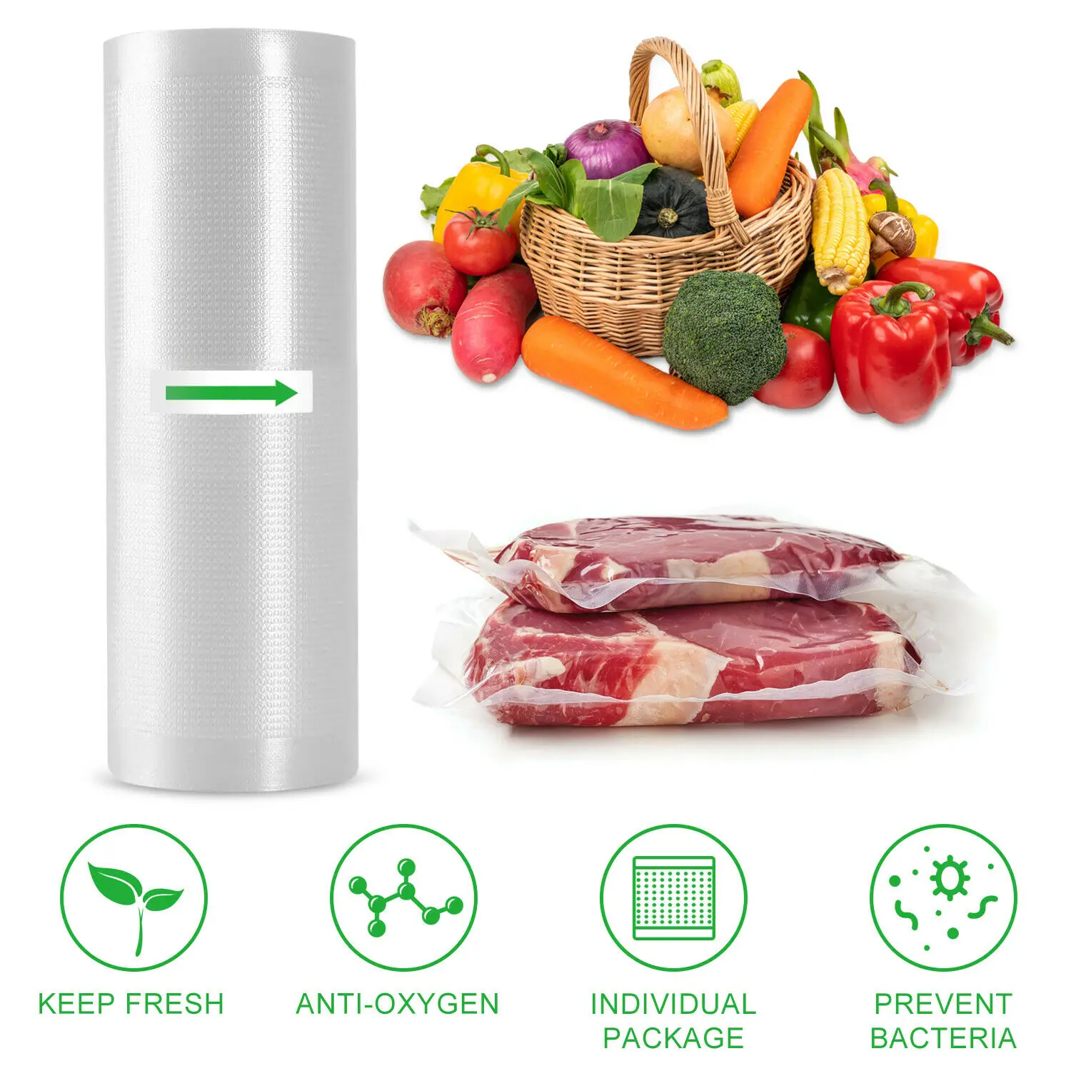 Kitchen Food Vacuum Bag Storage Bags For Vacuum Sealer Packaging Rolls Food Fresh Saver Vacuum Bags 12/15/20/25/28cm*500cm 3