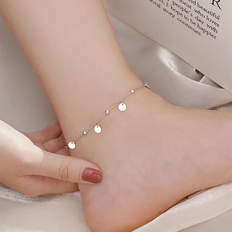 Anklet Bracelets Silver Anklets Ankle Chain 925 Sterling Silver Charming Disc Chain Anklet Bracelet For Women Foot Jewelry