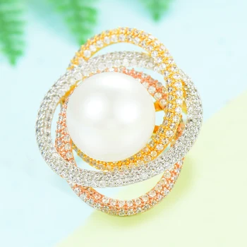 

LARRAURI Luxury Trendy Twist Pearl Statement Rings for Women Charm Bohemian Beach Jewelry Cubic Zircon Finger Rings 2020