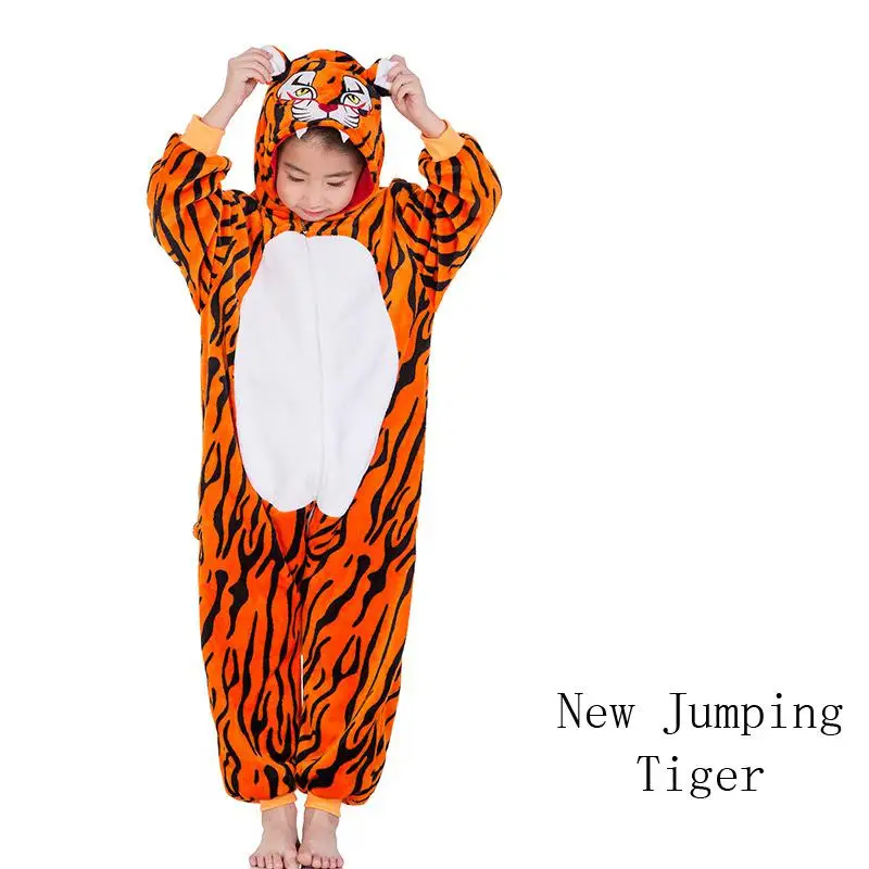 Kigurumi/Детские пижамы с единорогом; детские зимние комбинезоны; одежда для сна; пижамный комплект для мальчиков и девочек; Симпатичная Пижама Тоторо-животных - Цвет: New Jumping Tiger