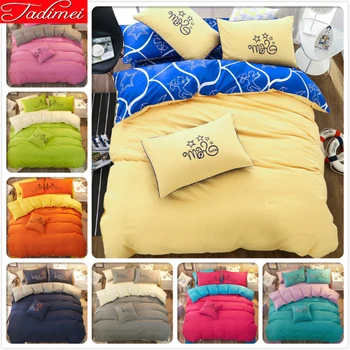 

Plain Pure Color 3/4pcs Bedding Set Adult Kids Child Soft Bed Linen Single Full Queen King Size Duvet Cover Bedspreads Bedlinens