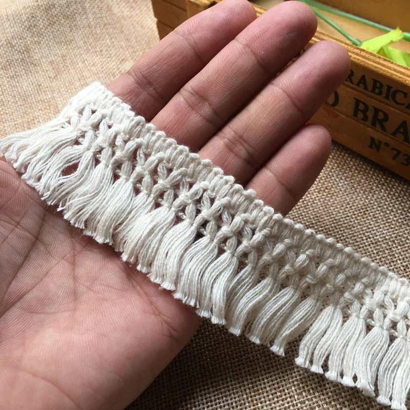 Lace fabric 3.5CM wide cotton thread 3D weaved ribbon tassel DIY material curtains garment accessories decoration