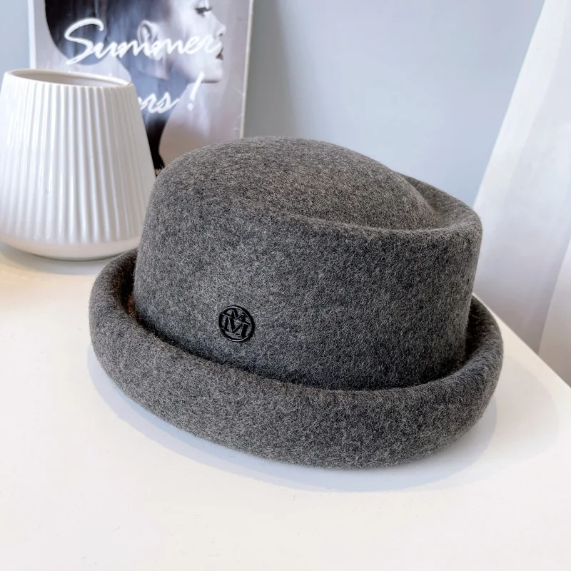 New Australian Wool Autumn Winter Designer Cap French Vintage Felt Hat  Women Elegant Concave Fedora Luxury Stewardess Hat Bone