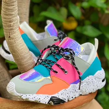 

2020Hot Selling Shoes Lace-up Colorful Shoes Woman With Platform Cross-tied Casual Mixed-color Sneakers Women Footwear Cool Girl
