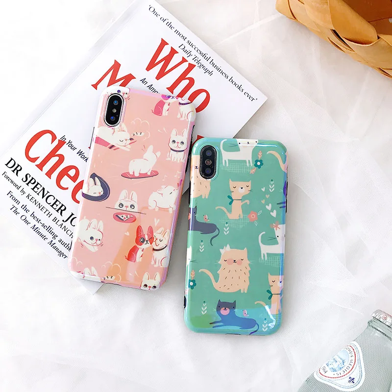 

jamular Matte texture IMD soft shell phone case For 7 Plus 8 Plus X XR 6 6s Plus XS MAX Dog small cat pattern phone back cover