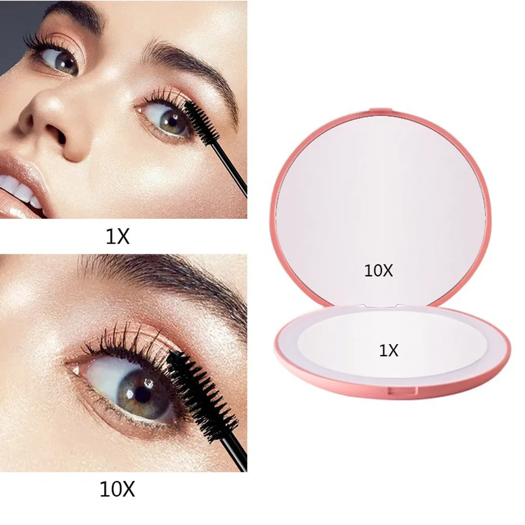 

LED Mini Makeup Mirror Hand Held Fold Small Portable Micro USB Connect Cable Mirror Magnification 10 Times Details Mirror