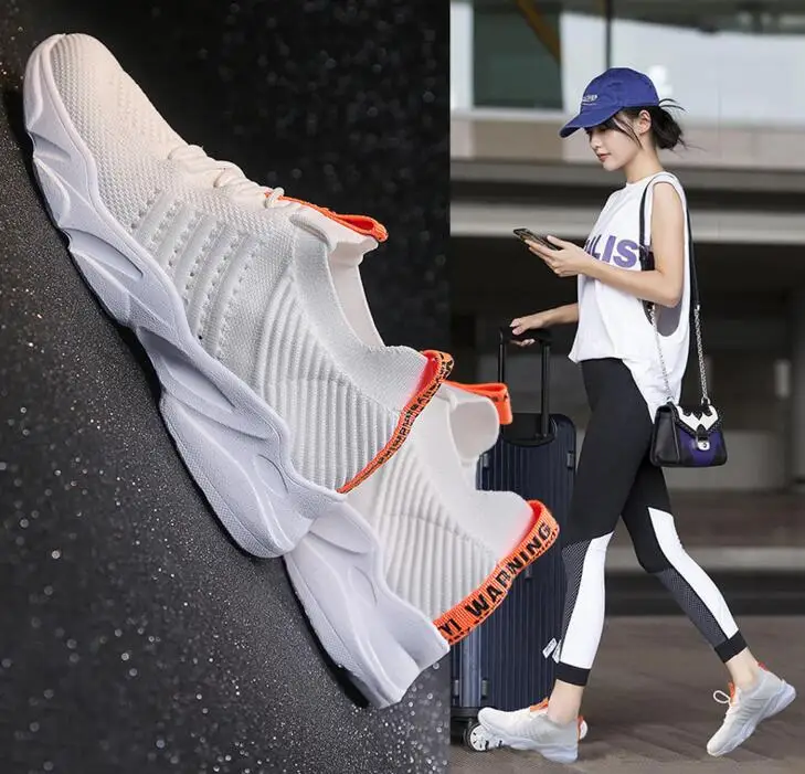 

2019 summer new hot women schoolgirl fashion lace-up flyknit casual shoes loafers sneakers