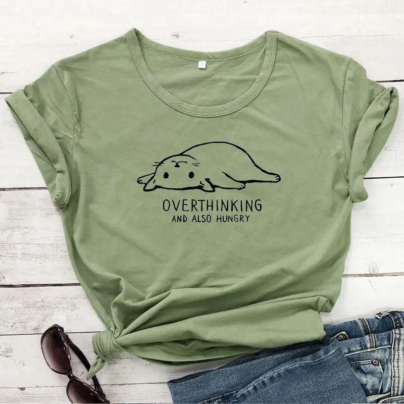 

Overthinking And Also Hungry Lazy Cat T-shirt Not Today Cat Graphic Tees Women Tshirt Funny Print Slogan T-shirt Fashion Tops