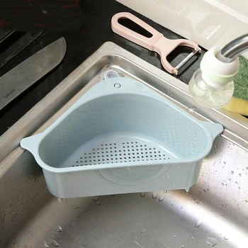 

Kitchen Sink Strainer Drain Vegetable Fruit Drainer Basket Triangular Suction Cup Rack Storage ToolFilter Shelf Corner Organizer