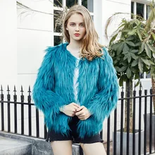 Fashion Furry Faux Fur Coat Women Fluffy Warm Long Sleeve Female Outerwear Autumn Winter Coat Jacket Hairy Collarless Ove