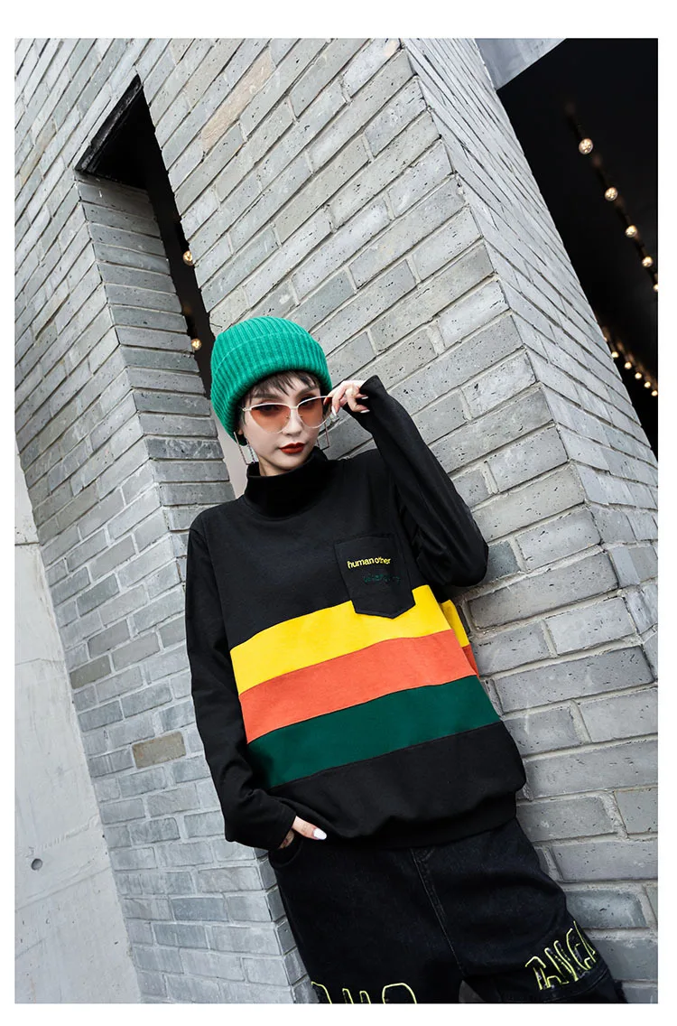 Модная harajuku футболка новая с длинным рукавом camiseta mujer повседневная плюс бархатная теплая футболка Женская Полосатая Рубашка женская футболка