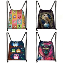 Носки с принтом Совы сумка-мешок женская холщевый мешок для хранения Женская мода Дорожная детские сумки, рюкзаки