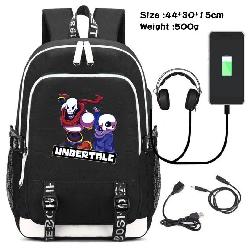 Игра Undertale Frisk Sans Papyrus рюкзак с принтом мультяшный рюкзак Usb зарядка компьютер Студенческая сумка underale ноутбук дорожная сумка - Цвет: 10