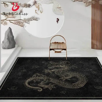 

Bubble Kiss Light Luxury Carpets For Living Room Black Rug Golden Dragon Printed Carpet Door Mat Bedroom Decor Non-slip Area Rug
