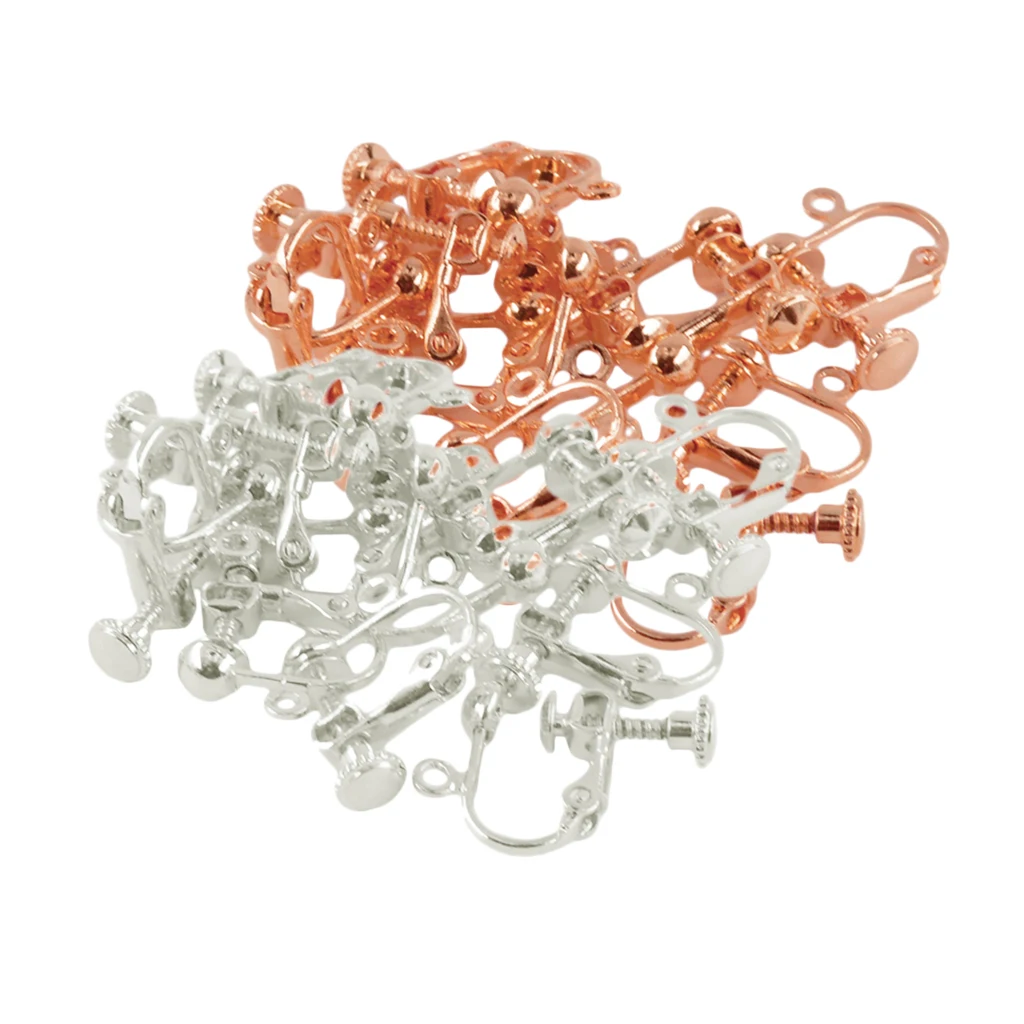24Pcs Non-Piercing Screw Earring Clip Flat Hook DIY Craft Findings 2 Colors