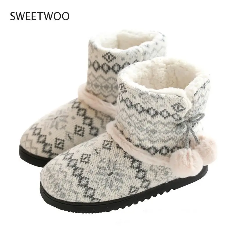 Winter Fur Home Slippers Women Warm Cotton Flat Platform Indoor Floor Shoes For Female Womens Girls Weave Plush Cozy Slippers
