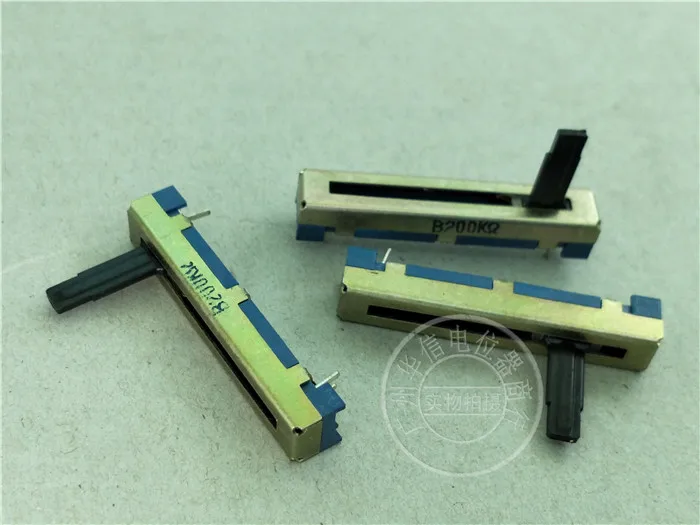 5pcs 45MM sliding fader single potentiometer B200K / handle length 15MMC blue bottom