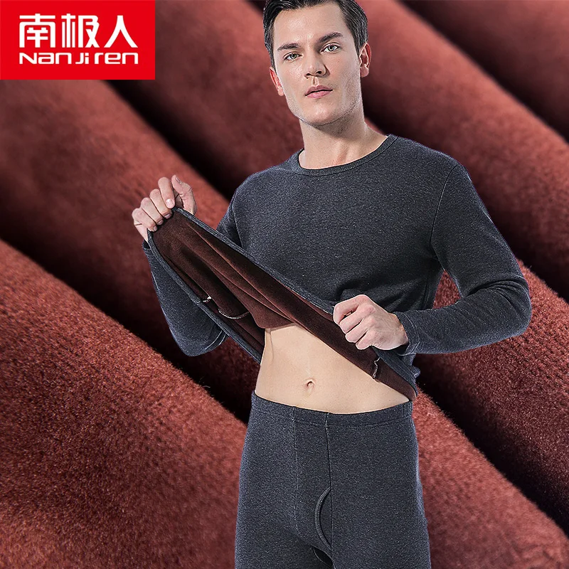 NANJIREN Men Brand Thermal Underwear Sets Men Red Warm Casual Underwear Hight Stretch Long Johns Set Old MenThermal Pajamas