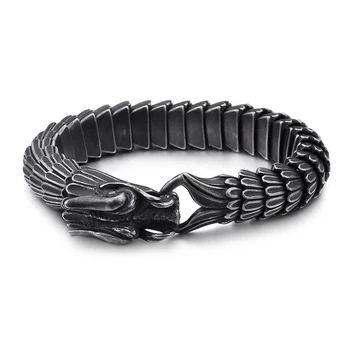 

Punk Animal Dragon Head Charm Bracelet Men Titanium Steel Black Matte Dragon Blessing Bracelet Bangle Jewelry