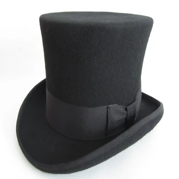 

WZCX Wool Bow Solid Color Perform Magician Hat Unisex Fashion New Personality Flat Top High Jazz Cap Top Hat