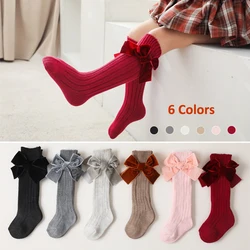 Chaussettes montantes pour bébé fille, longues avec nœud, Tube en velours, protège jambes pour nouveau né, protection du nouvel an, 2022 