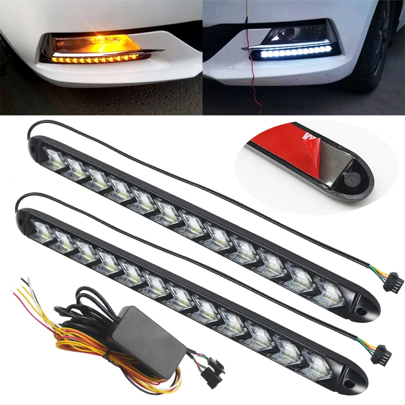 

2Pcs Car DRL Turn Signal Waterproof Lights 12LED White/Amber Led Knight Rider Strip Light Arrow Flasher Flowing DRL Light