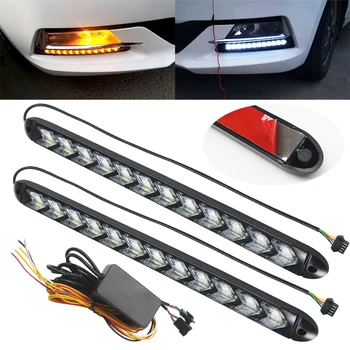 

2Pcs Car DRL Turn Signal Waterproof Lights 12LED White/Amber Led Knight Rider Strip Light Arrow Flasher Flowing DRL Light