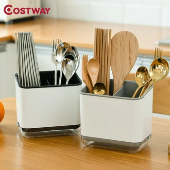 

Household Kitchen Tableware Ventilated Drain Storage Box Large Capacity Three Grid Spoon Knife and Fork Storage Basket