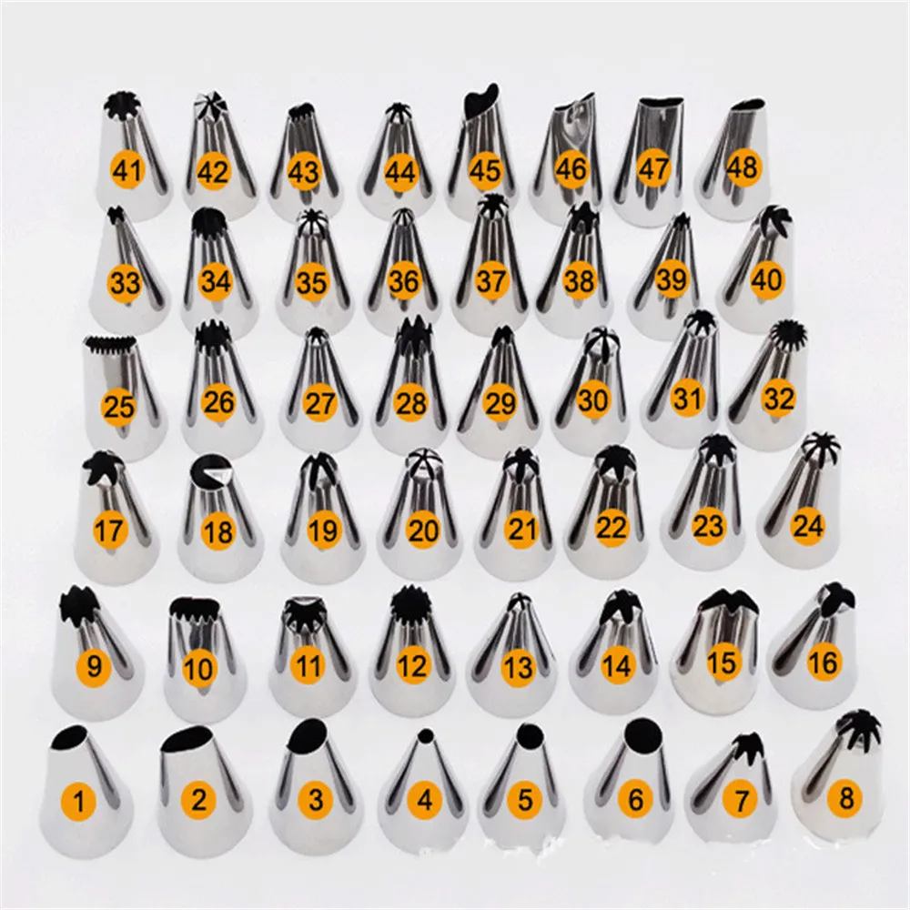 DIY 48Pcs/Set Stainless Steel Nozzle Tips Cake Decorating Tools Icing Piping Cream Pastry Nozzle Kitchen Bakery Tools