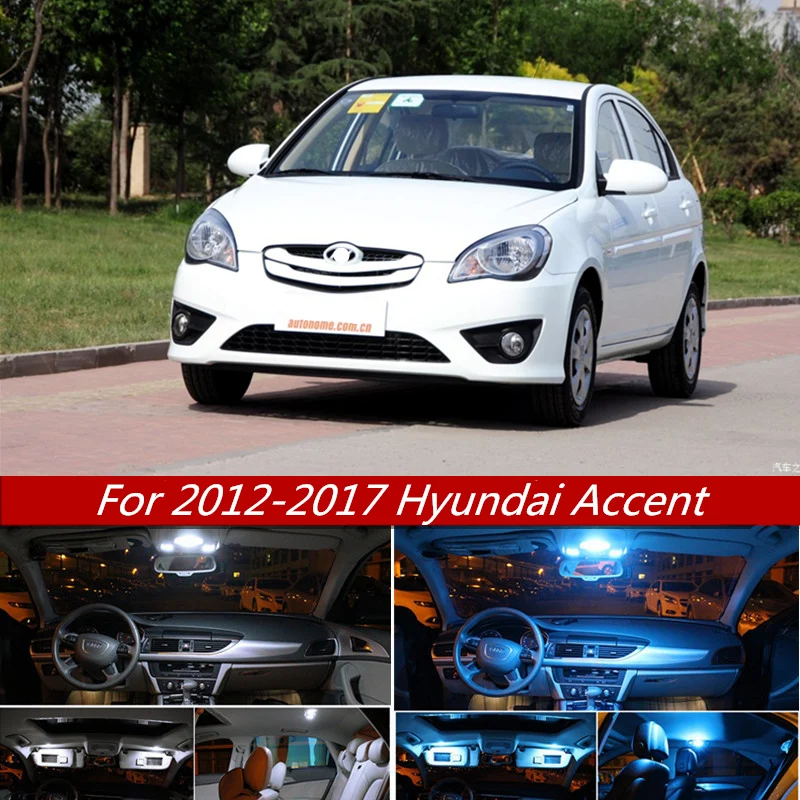 10Pcs Ice Blue White Canbus Led Lamp Car LED Interior Lights Kit For Hyundai Accent 2012-2017 Map Dome Trunk License Plate Light |