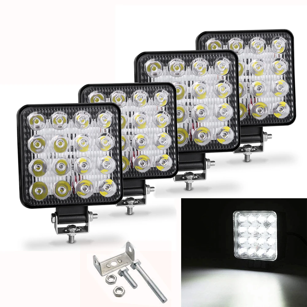 2pcs 48W 12V 24V 16 LED Work Light Spot Fog Lamp Truck Off-Road ATV SUV 4WD