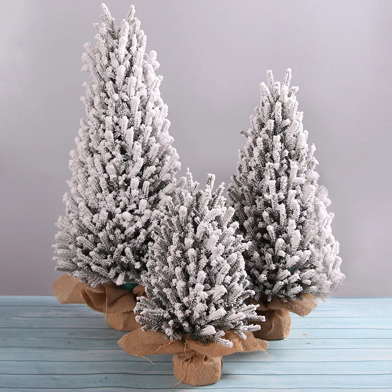 

2022 Christmas falling snow flocking PE Christmas tree small mini tree desktop hotel shopping mall decoration ornaments navidad