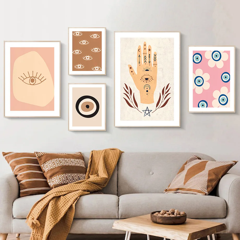 Lucky Turkish Greek Eyes Evil Hamsa Hand Wall Art Canvas Painting Nordic Posters And Prints Boho Pictures For Home Decor | Дом и сад