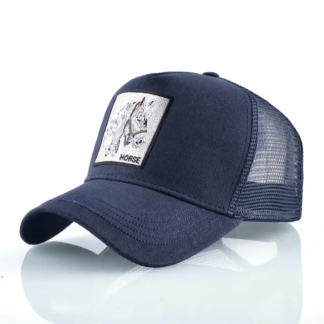 Fashion Animals Embroidery Baseball Caps Men Women Snapback Hip Hop Hat Summer Breathable Mesh Sun Gorras Unisex Streetwear Bone Blue Horse