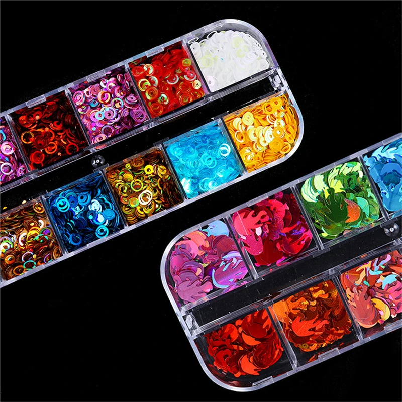 

1 Box Nail Sparkles Sticker Fashion Laser Nail Art Designer DIY Nail Accessories Circle Nail Thin Sequin Set Decoration