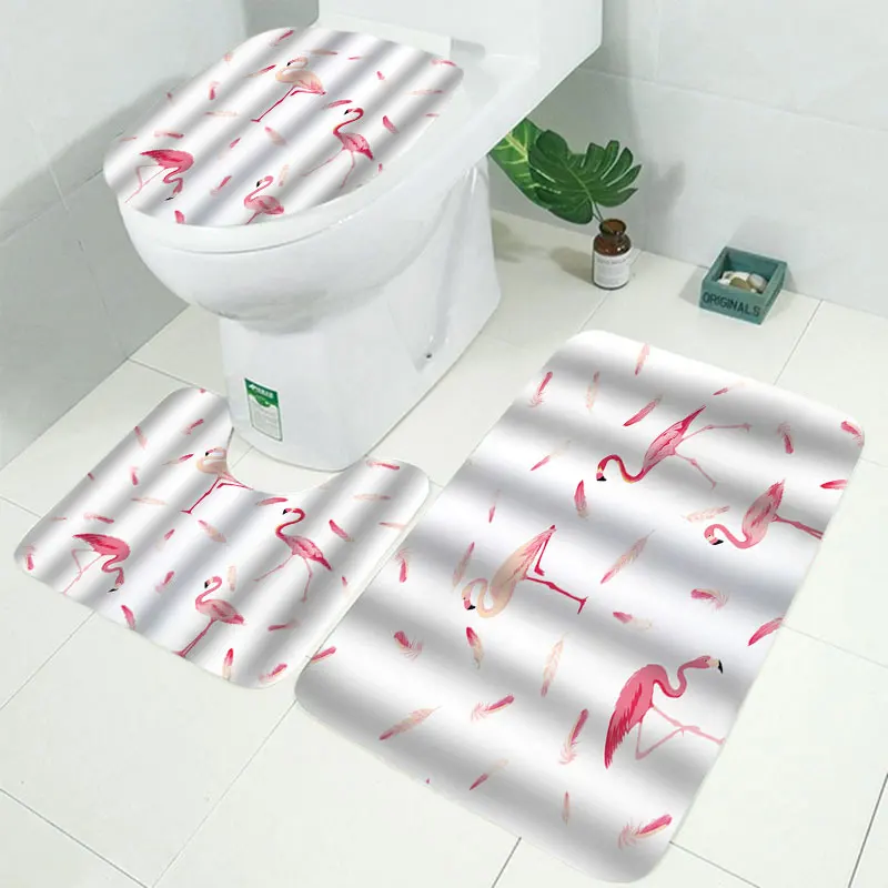 3pcs Mat set 4 шт занавески для душа/коврик для ванной/набор подушечек для унитаза, водонепроницаемая занавеска для ванной, покрывало для унитаза, нескользящий коврик для пола, ковер, 12 крючков - Цвет: 3pcs Mat set