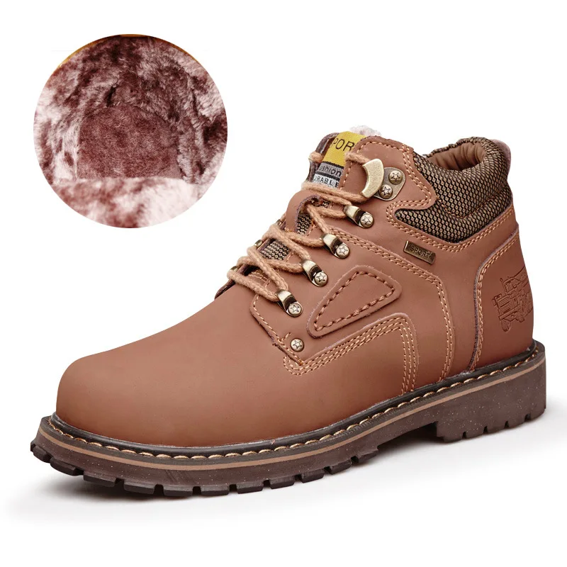 

Genuine Leather Autumn Winter Boots Men Winter Shoes Warm Plush for Cold Winter Military Boots Ankle Botas Men's Boots KA522