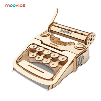 

mookids Educational Hobbies Gift DIY 3D Wooden Typewriter Puzzle Game Children Kids Natural Color Toy Model Building Kits