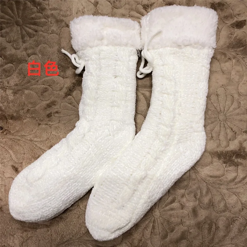 Red Женские однотонные зимние носки из синели; шлепанцы на толстой подошве; носки из пушистого флиса; гольфы для девочек; домашние носки; носки-Тапочки - Цвет: Red