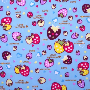 

1 yard Cotton Twill Fabric for sewing pathwork, dress, cloth, bedding - Strawberries, dot and heart (width=160cm,160g)