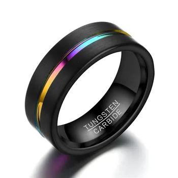 

European And American-Style Fashion 8mm Wide Thickness 2.5mm Black Slotted between Seven Color High-End Assertive Men's Ring