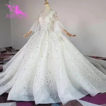 شراءAIJINGYU فستان الوجهة بالجملة الثياب الأبيض شفاف رداء القطار كم سوتشو الكمال ثوب نجوم فساتين الزفاف